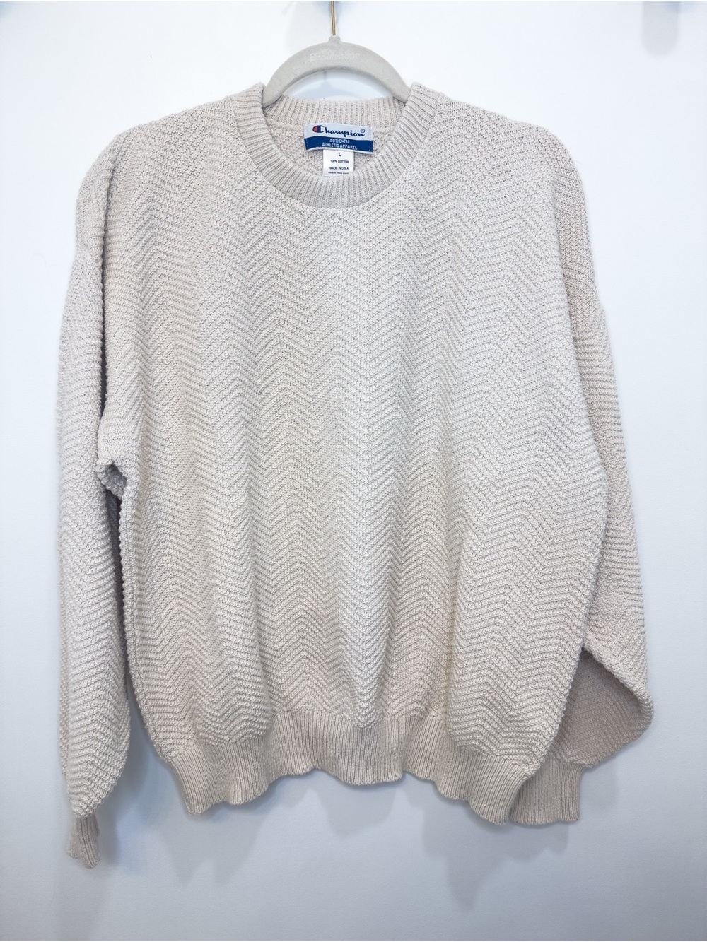 Vintage Champion Authentic Athletic Apparel USA Cotton Knit Sweater Size L